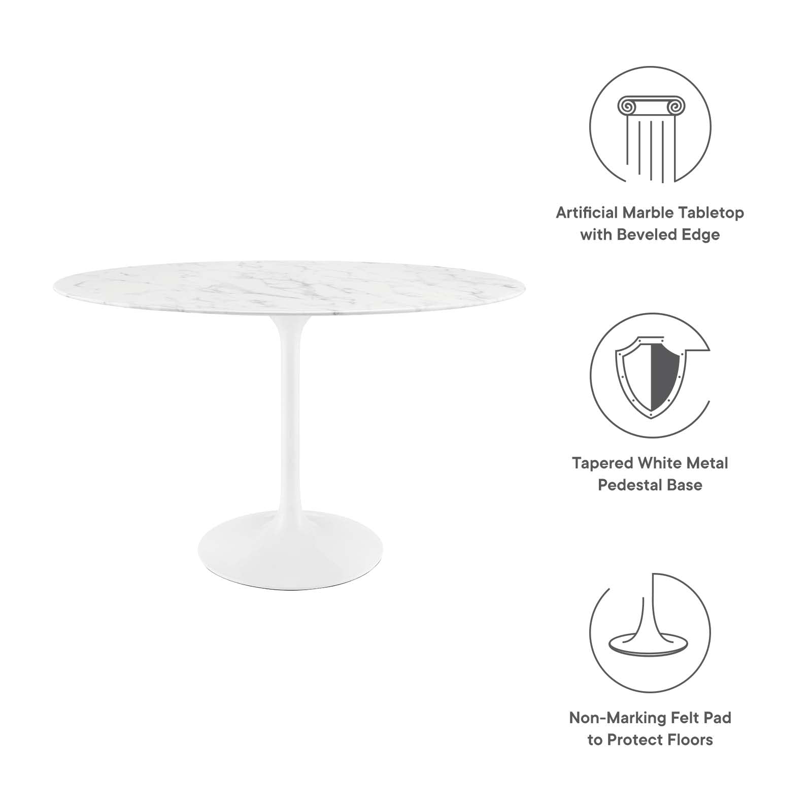 Dining Table | Lippa 48 Oval Artificial Marble Dining Table | Timeless Modern Design | Scratch & Chip Resistant Finish | Tapered Metal Base | casafoyer.myshopify.com