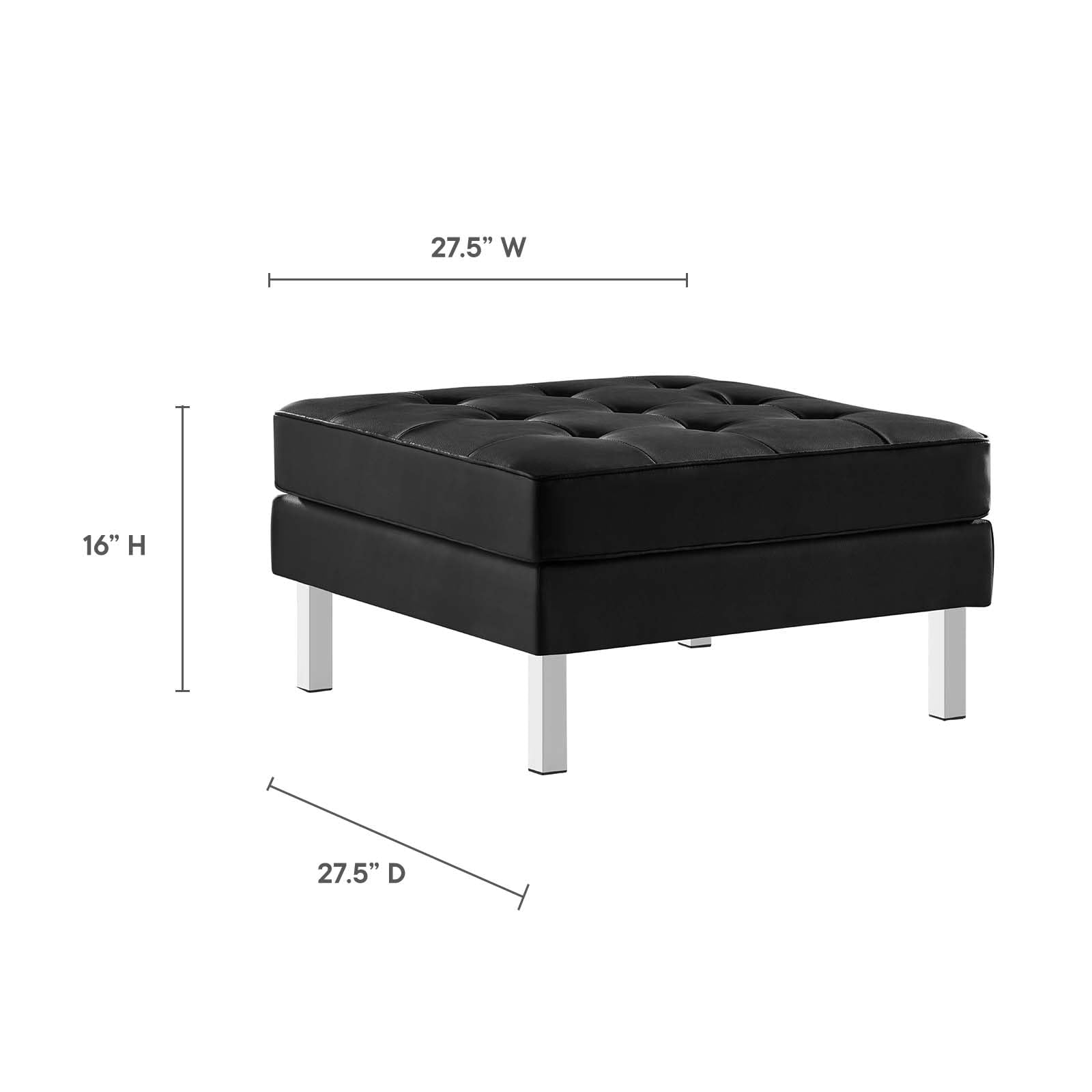 home office desk chairs | CasaFoyer Loft Tufted Faux Leather Ottoman | Contemporary Design | Stainless Steel Frame | Button Tufting | Silver Black | casafoyer.myshopify.com