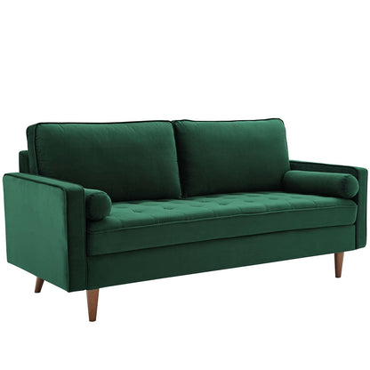 sofas | CasaFoyer Valour Performance Velvet Sofa | Timeless Charm | Stain-Resistant | Comfortable | Walnut Legs | Portable Box | Green | casafoyer.myshopify.com