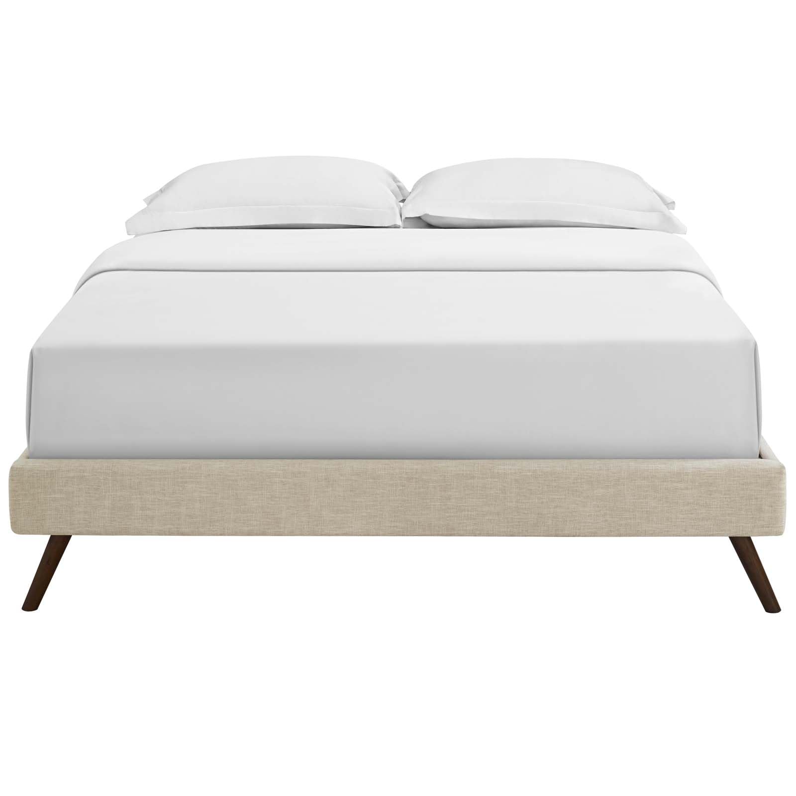 Bed | CasaFoyer Loryn Platform Bed | Solid Wood Frame | Polyester Upholstery | Tapered Legs | No Box Spring Needed | Queen Size | Beige | casafoyer.myshopify.com
