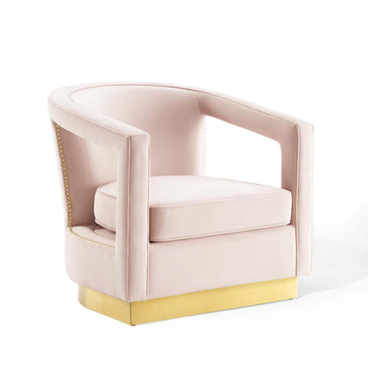 home office desk chairs | CasaFoyer Frolick Performance Velvet Accent Lounge Armchair | Stain-Resistant Upholstery | Gold Nailhead Trim | Matte Gold Stainless Steel Base | 300 lbs Weight Capacity | casafoyer.myshopify.com