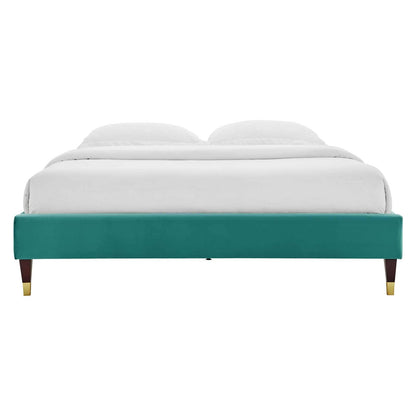 Bed | CasaFoyer Harlow Performance Velvet Full Bed Frame | Wood Legs | Gold Metal Sleeves | Stain-Resistant Velvet | Memory Foam Compatible | 800 lbs Weight Capacity | casafoyer.myshopify.com