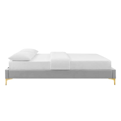 bed frames | CasaFoyer Sutton Performance Velvet Twin Bed Frame | Stain-Resistant | Durable | No Box Spring Needed | Gold Metal Legs | Compatible with Various Headboards | Light Gray | casafoyer.myshopify.com