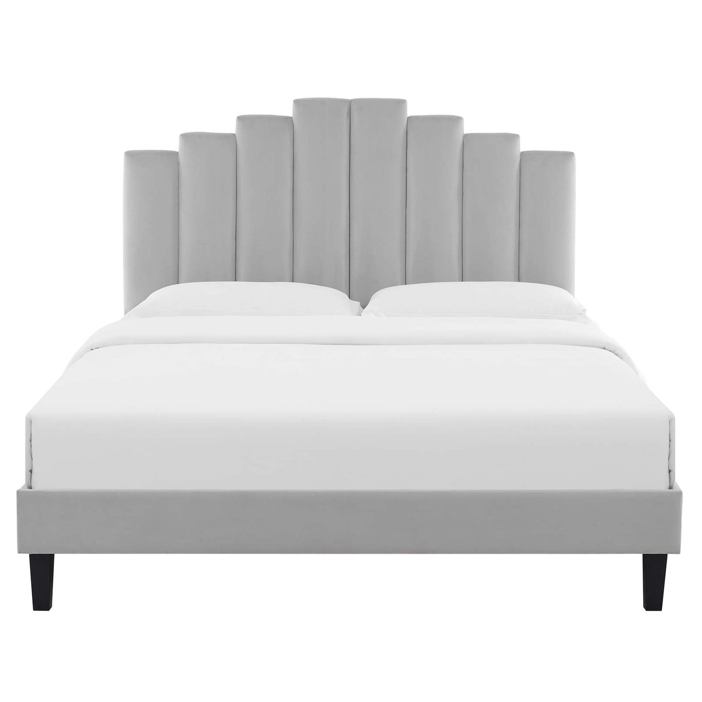 adjustable bed bases | CasaFoyer Elise Performance Velvet Full Platform Bed | Art Deco Style | Channel Tufted Headboard | Stain-Resistant Velvet Upholstery | Black Wood Legs | Ultimate Comfort | Sturdy Foundation | Easy Assembly | Full/Queen Size | casafoyer.myshopify.com