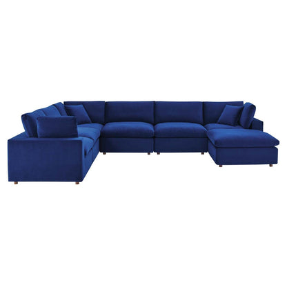 sofas | CasaFoyer Commix Luxury Sectional Sofa Set | Stain-Resistant Velvet | Overstuffed | 7-Piece | Navy | casafoyer.myshopify.com