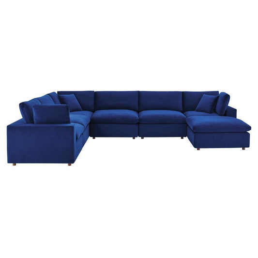sofas | CasaFoyer Commix Luxury Sectional Sofa Set | Stain-Resistant Velvet | Overstuffed | 7-Piece | Navy | casafoyer.myshopify.com