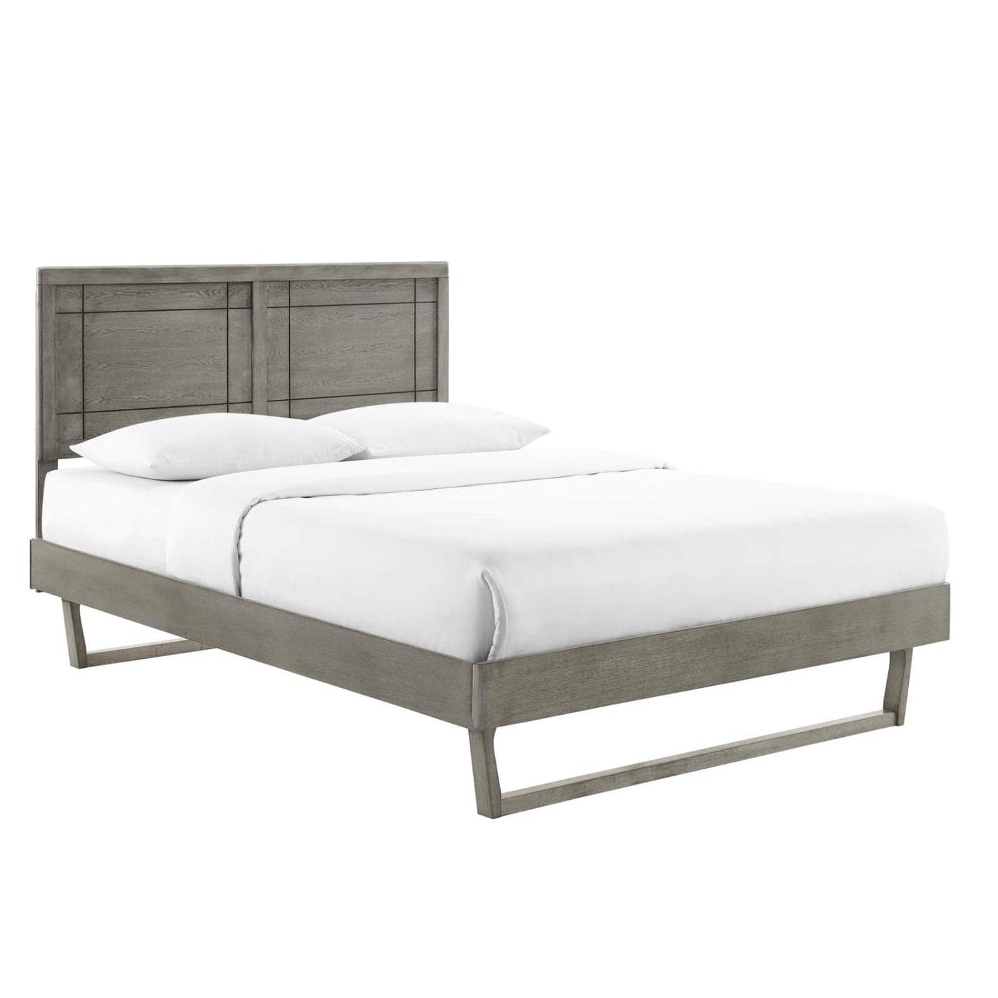 Bed | CasaFoyer Marlee Wood King Platform Bed | Modern Retro Design | Durable Construction | No Box Spring Needed | Gray | casafoyer.myshopify.com