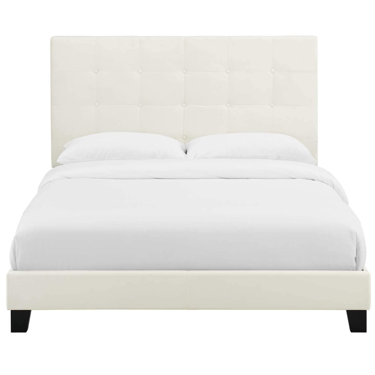 Bed | CasaFoyer Melanie Queen Platform Bed | Sleek Design | Button Tufting | Stain-Resistant Velvet | Wood Frame | No Box Spring Needed | Ivory | casafoyer.myshopify.com