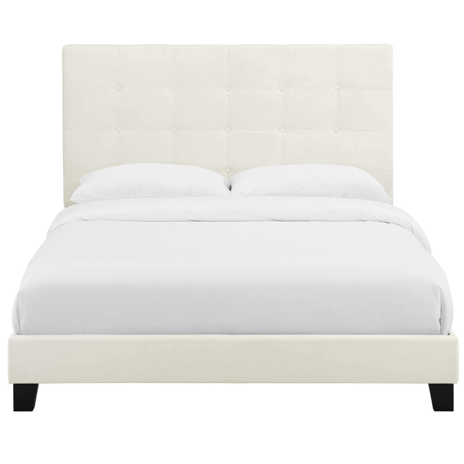 Bed | CasaFoyer Melanie Queen Platform Bed | Sleek Design | Button Tufting | Stain-Resistant Velvet | Wood Frame | No Box Spring Needed | Ivory | casafoyer.myshopify.com