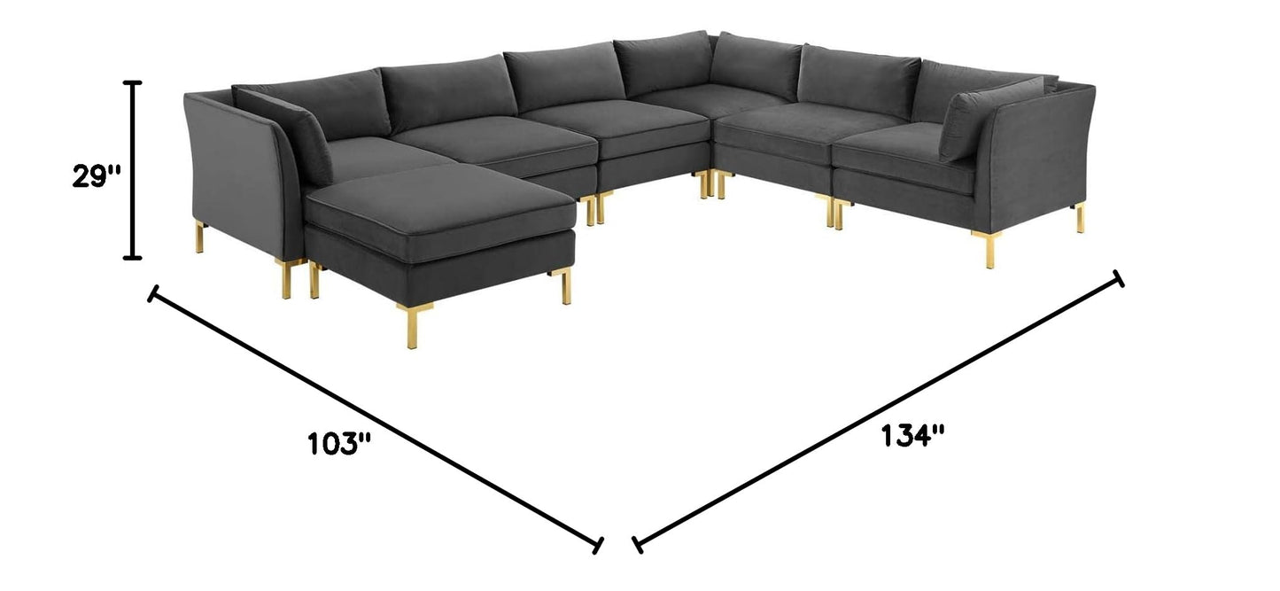 kitchen and dining room sets | CasaFoyer Ardent Performance Velvet 7-Piece Sectional Sofa | Vintage Modern Glam Deco Style | French Piping | Stain-Resistant | Gold Metal Legs | Versatile Configurations | Premium Seating | Gray | casafoyer.myshopify.com