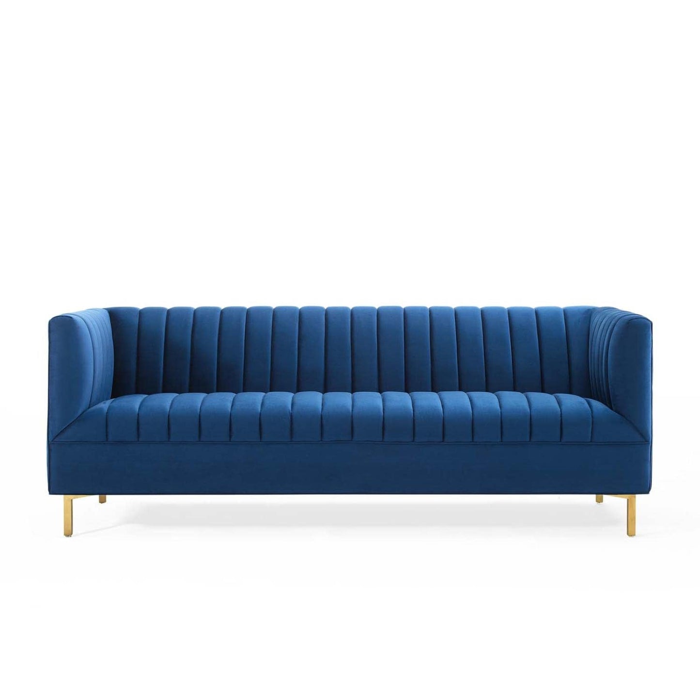 sofas | CasaFoyer Shift Channel Tufted Performance Velvet Living Room Sofa | Elegant Navy Upholstery | Stain-Resistant | Gold Legs | 900 lbs Capacity | casafoyer.myshopify.com