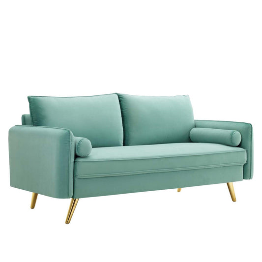 sofas | CasaFoyer Revive Upholstered Performance Velvet Sofa | Comfortable & Elegant Design | Stain-Resistant | Gold Legs | Mint | casafoyer.myshopify.com
