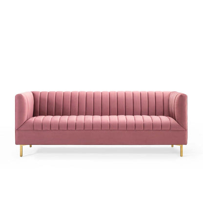 sofas | CasaFoyer Shift Channel Tufted Performance Velvet Living Room Sofa | Elegant Deco Design | Stain-Resistant Upholstery | Gold Stainless Steel Legs | 900 lbs Weight Capacity | casafoyer.myshopify.com