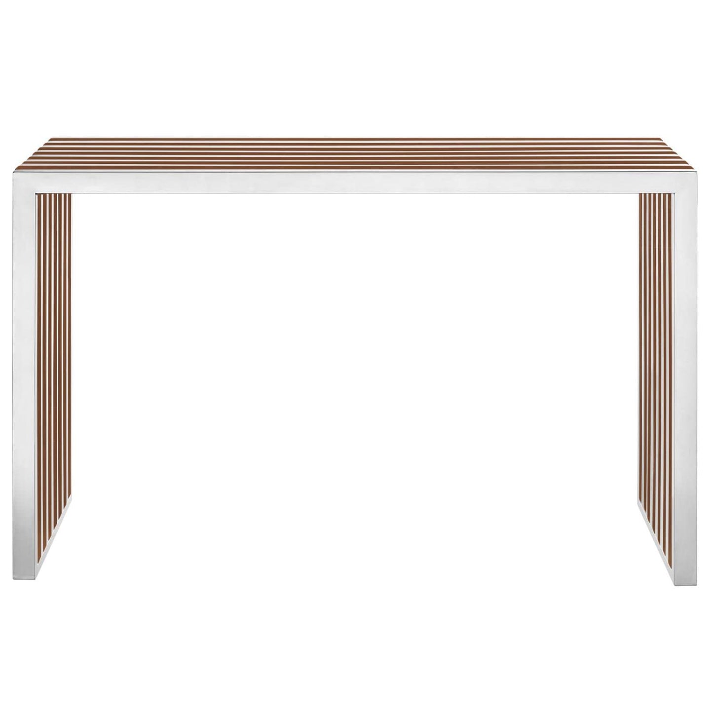 sofa tables | Ergode Gridiron Stainless Steel Console Table | Sophisticated Blend of Steel Tubing & Mahogany Varnished Wood Slats | Perfect for Reception Rooms & Living Areas | casafoyer.myshopify.com