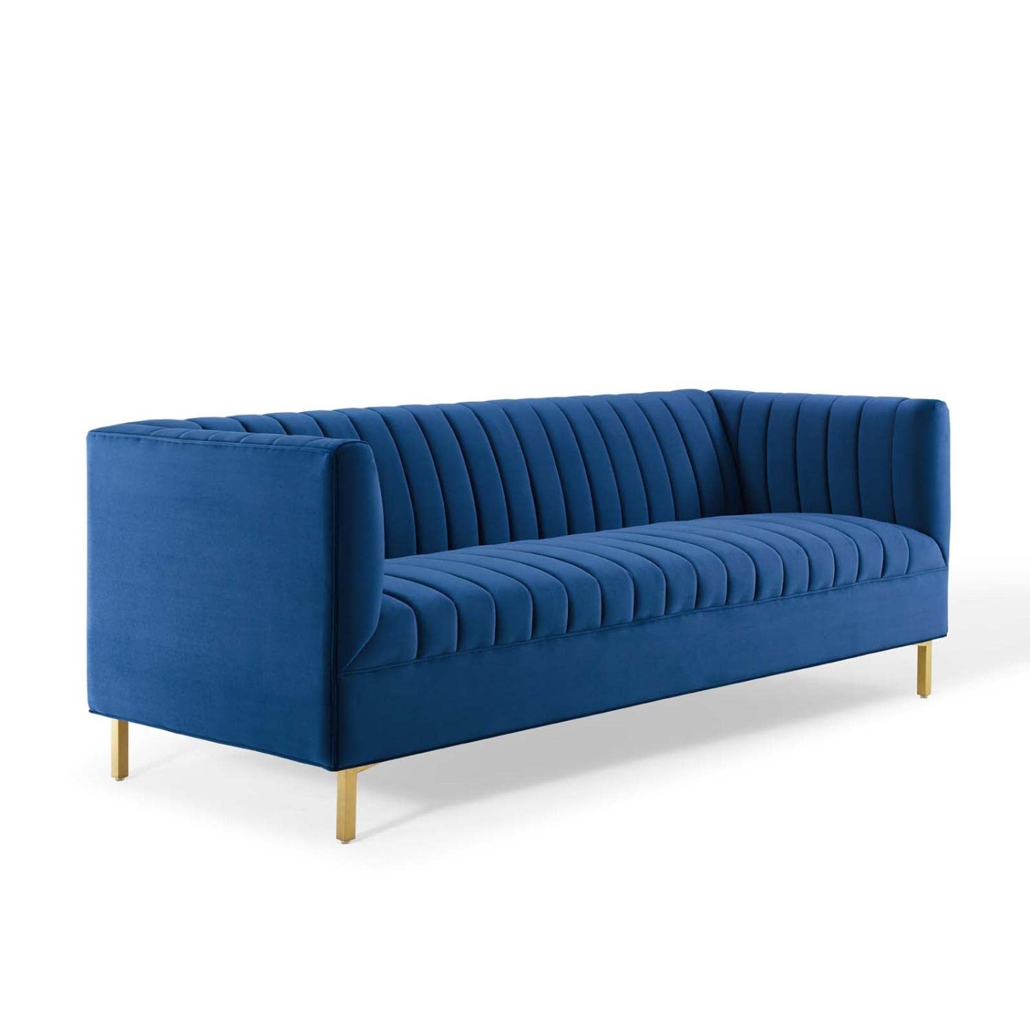 sofas | CasaFoyer Shift Channel Tufted Performance Velvet Living Room Sofa | Elegant Navy Upholstery | Stain-Resistant | Gold Legs | 900 lbs Capacity | casafoyer.myshopify.com