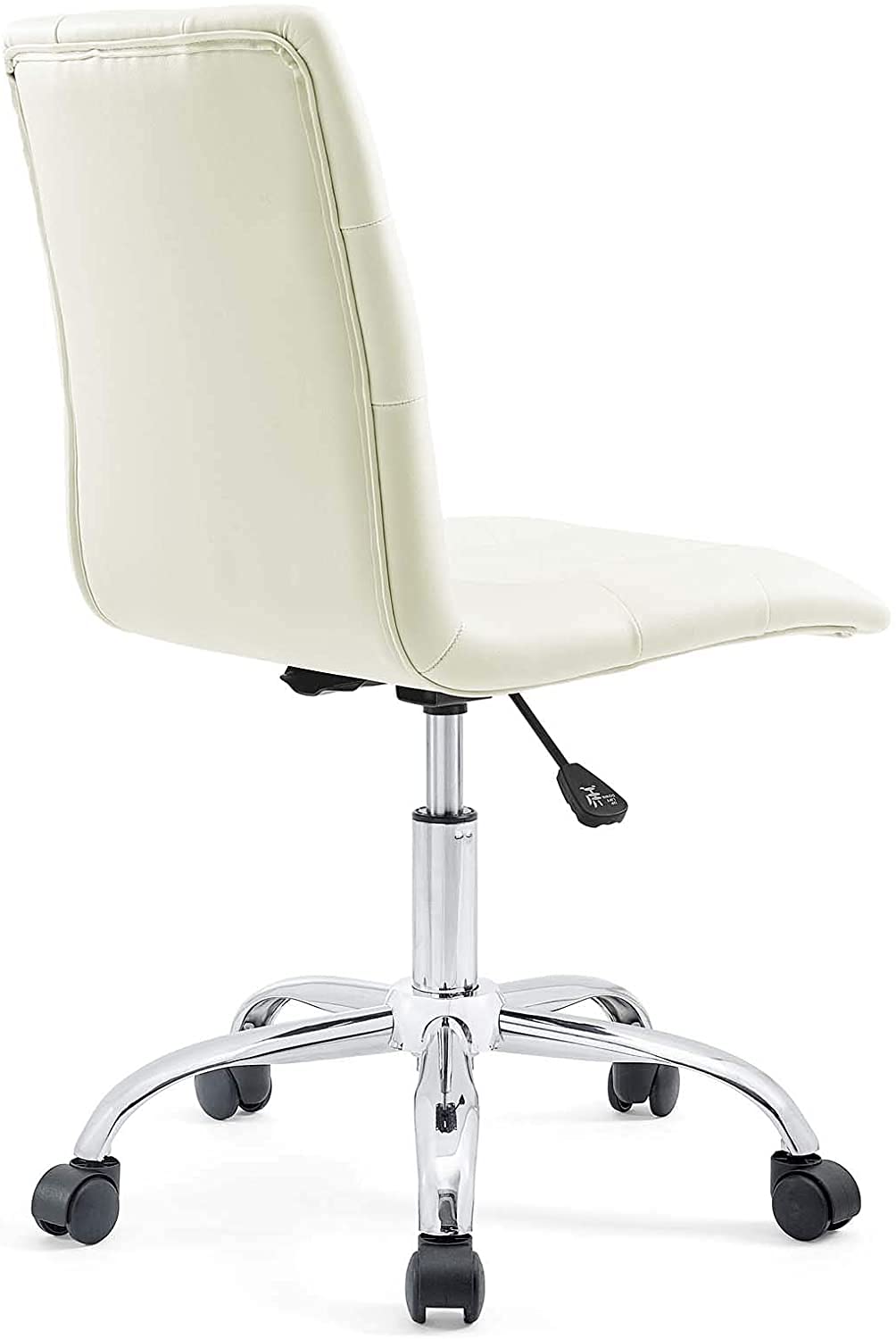 Chair | Prim Armless Office Chair | Modern & Luxurious Design | Height Adjustable & 360 Swivel | Faux Leather Upholstery | Polished Chrome Steel Base | Easy Mobility | White | casafoyer.myshopify.com