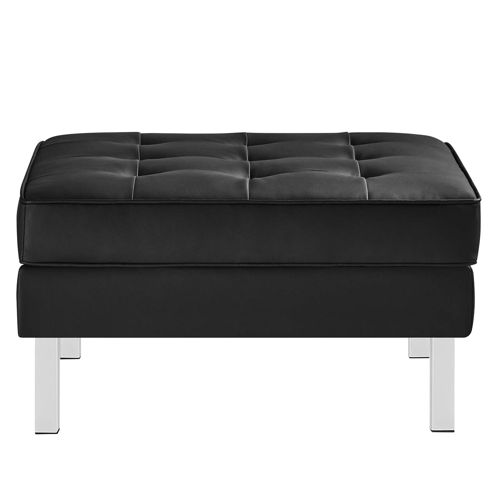 home office desk chairs | CasaFoyer Loft Tufted Faux Leather Ottoman | Contemporary Design | Stainless Steel Frame | Button Tufting | Silver Black | casafoyer.myshopify.com