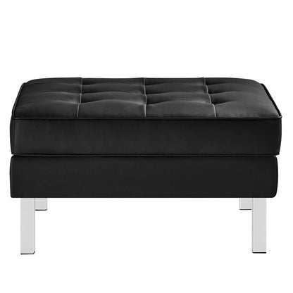 home office desk chairs | CasaFoyer Loft Tufted Faux Leather Ottoman | Contemporary Design | Stainless Steel Frame | Button Tufting | Silver Black | casafoyer.myshopify.com