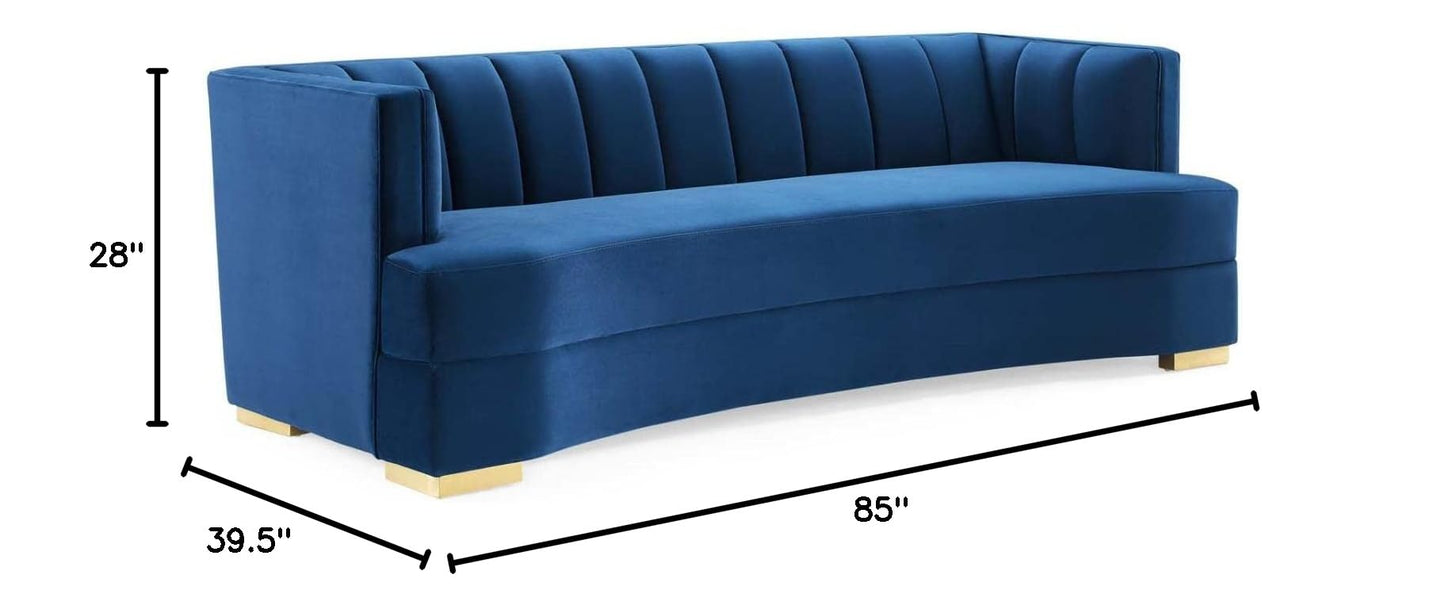 sofas | CasaFoyer Encompass Curved Channel Tufted Performance Velvet Sofa | Art Deco Elegance | Stain-Resistant | Luxuriously Comfortable | Gold Legs | Navy | casafoyer.myshopify.com