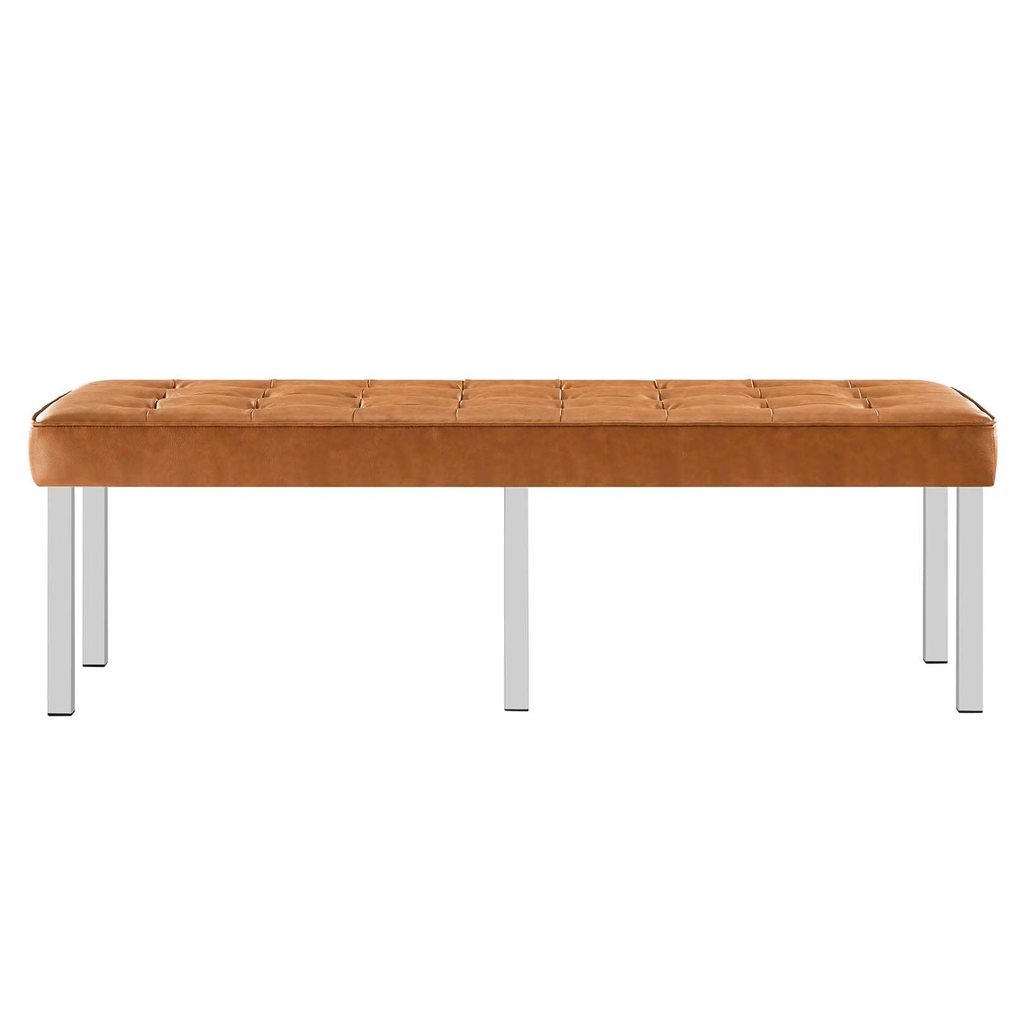 home office desk chairs | CasaFoyer Loft Tufted Button Faux Leather Accent Entryway Bench | Silver Tan | Contemporary Design | Stainless Steel Frame | 300 lbs Weight Capacity | casafoyer.myshopify.com