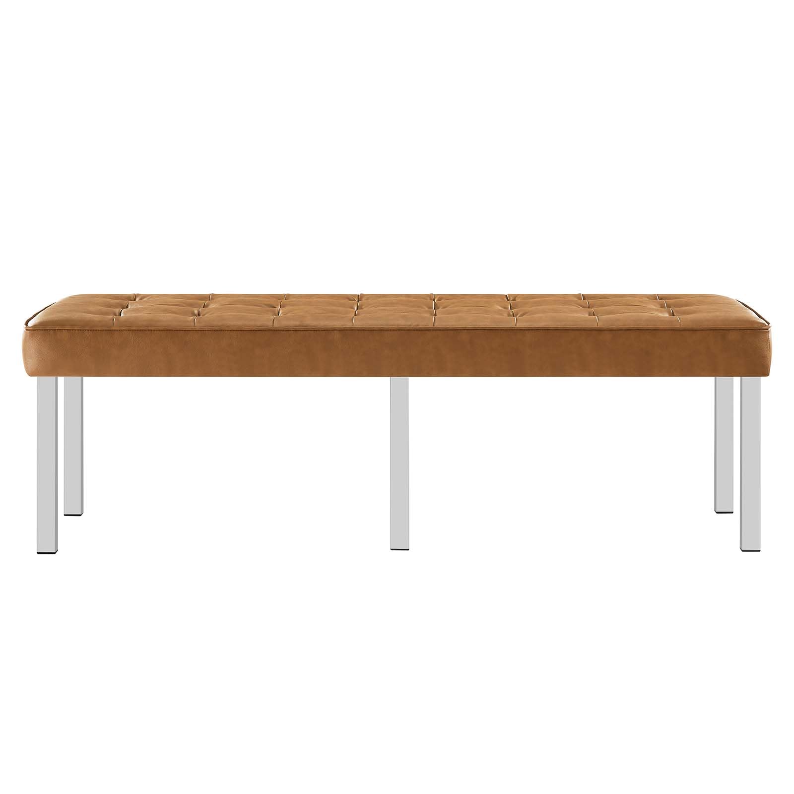 home office desk chairs | CasaFoyer Loft Tufted Button Faux Leather Accent Entryway Bench | Silver Tan | Contemporary Design | Stainless Steel Frame | 300 lbs Weight Capacity | casafoyer.myshopify.com