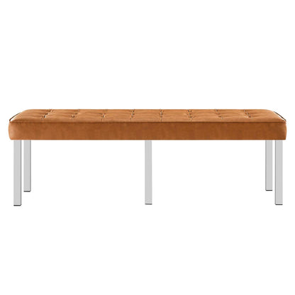 home office desk chairs | CasaFoyer Loft Tufted Button Faux Leather Accent Entryway Bench | Silver Tan | Contemporary Design | Stainless Steel Frame | 300 lbs Weight Capacity | casafoyer.myshopify.com