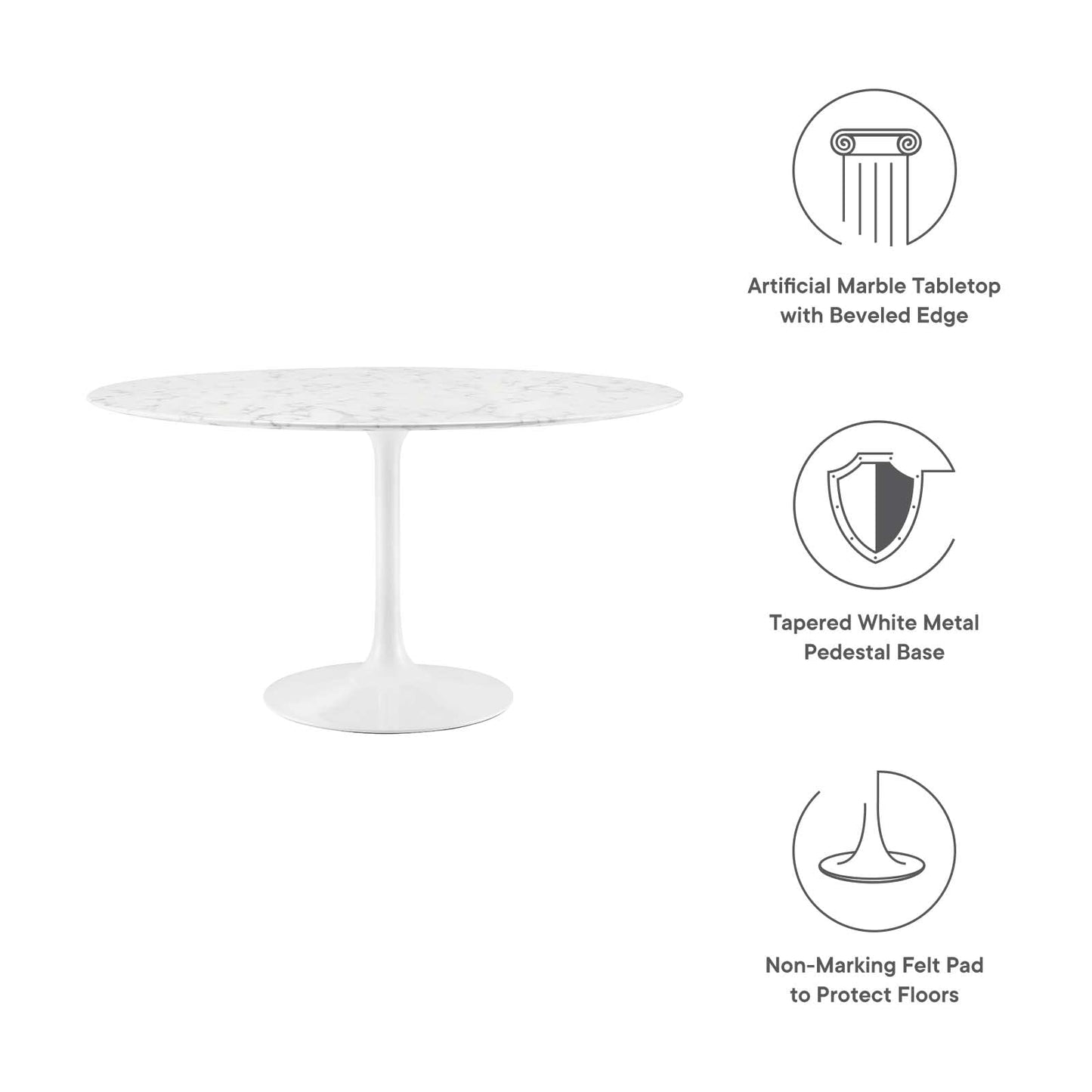 patio dining tables | CasaFoyer Lippa 54 Round Marble Dining Table | Timeless Design | Organic Shape | Scratch Resistant Finish | Tapered Metal Base | White | casafoyer.myshopify.com