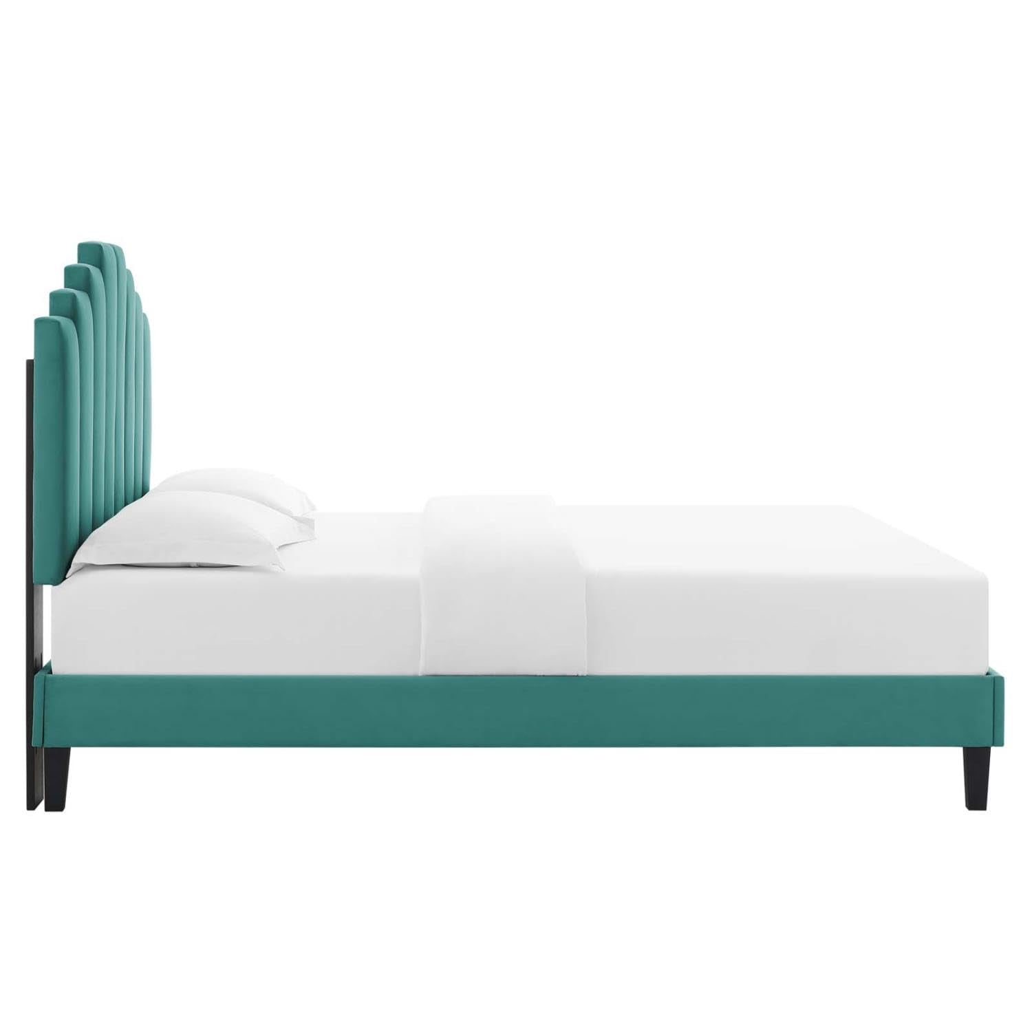 adjustable bed bases | CasaFoyer Elise Performance Velvet Queen Platform Bed | Art Deco Style | Stain-Resistant | Memory Foam Compatible | 800 lbs Weight Capacity | casafoyer.myshopify.com
