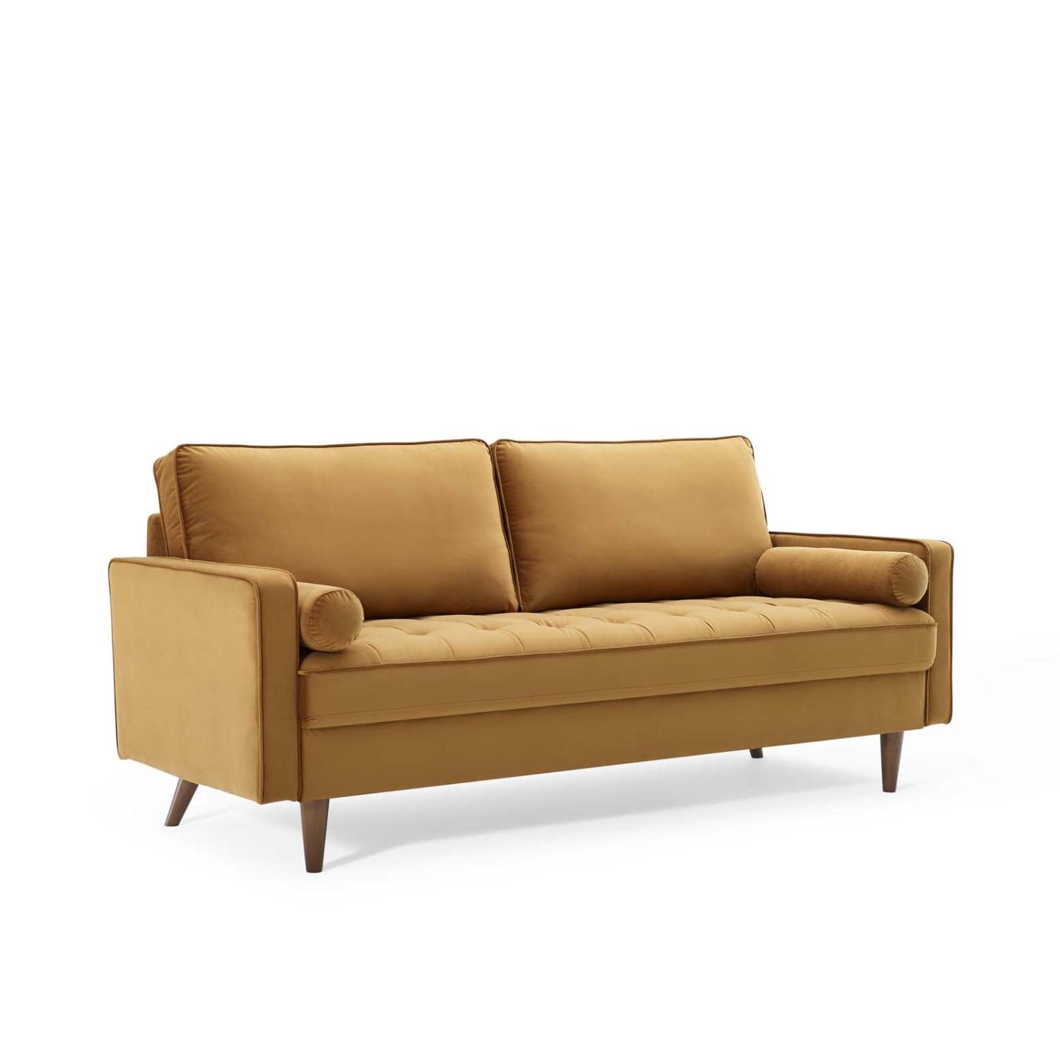 sofas | CasaFoyer Valour Performance Velvet Sofa | Timeless Elegance & Modern Convenience | Biscuit Tufting, Bolster Pillows | Stain-Resistant Upholstery, Dense Foam Padding | Walnut Legs | 881 lbs Capacity | casafoyer.myshopify.com