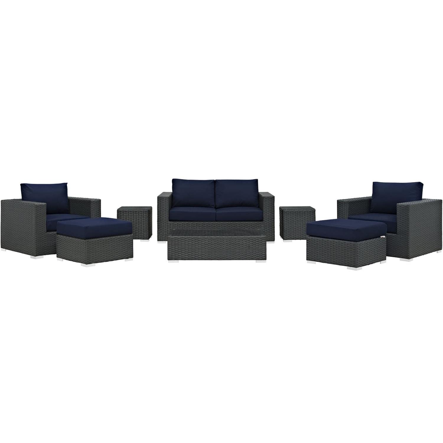 Patio Furniture Sets | Sojourn Outdoor Patio Furniture Set | Sunbrella Cushions | Synthetic Rattan | UV Protection | Aluminum Frame | Coffee Table, Loveseat, Armchairs, Ottomans, Side Tables | casafoyer.myshopify.com