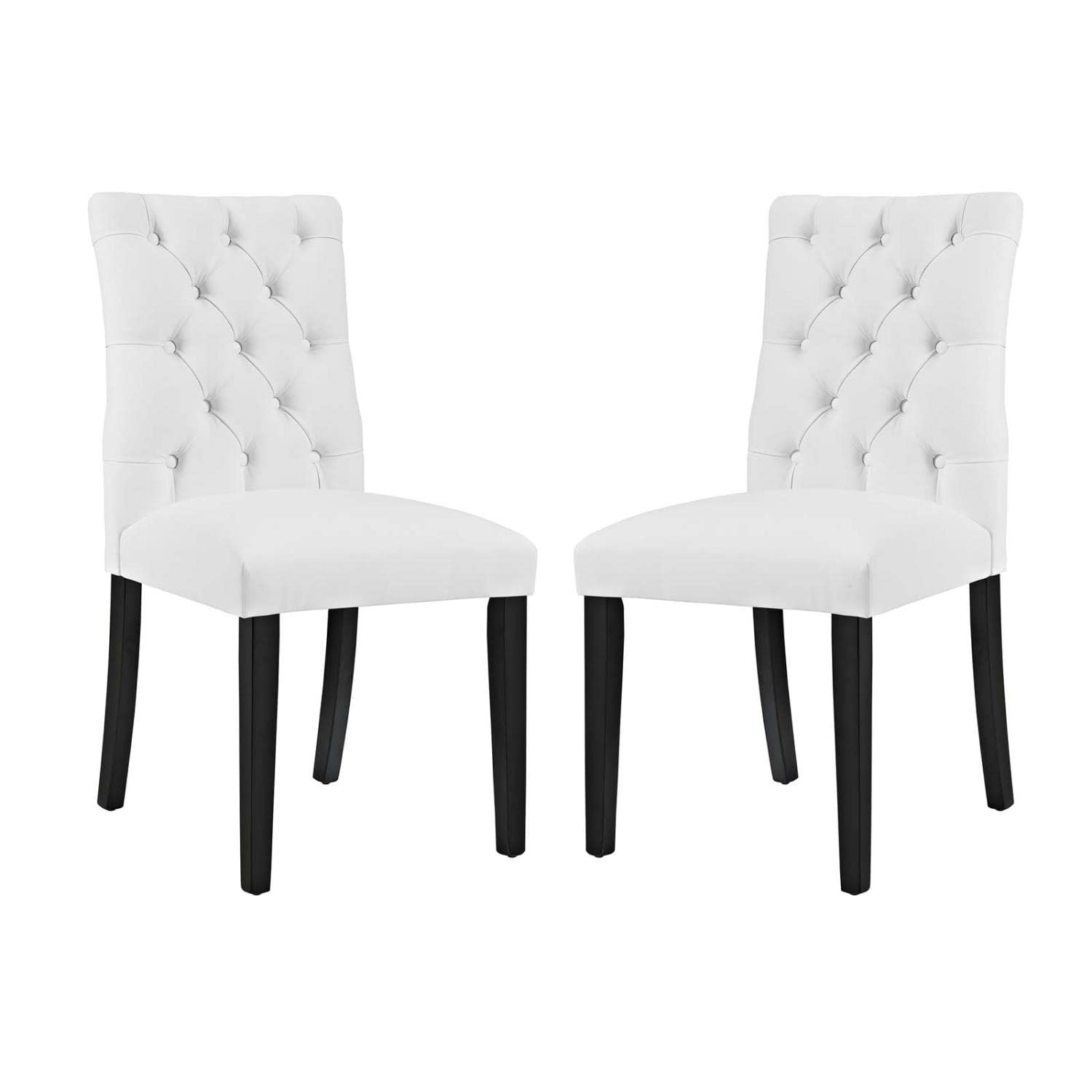home office desk chairs | CasaFoyer Duchess Dining Chair Set of 2 | Elegant Curvy Design | Tufted Button Back | Comfortable Foam Padding | Vinyl Upholstery | Wood Legs | Non-Marking Foot Caps | White | casafoyer.myshopify.com