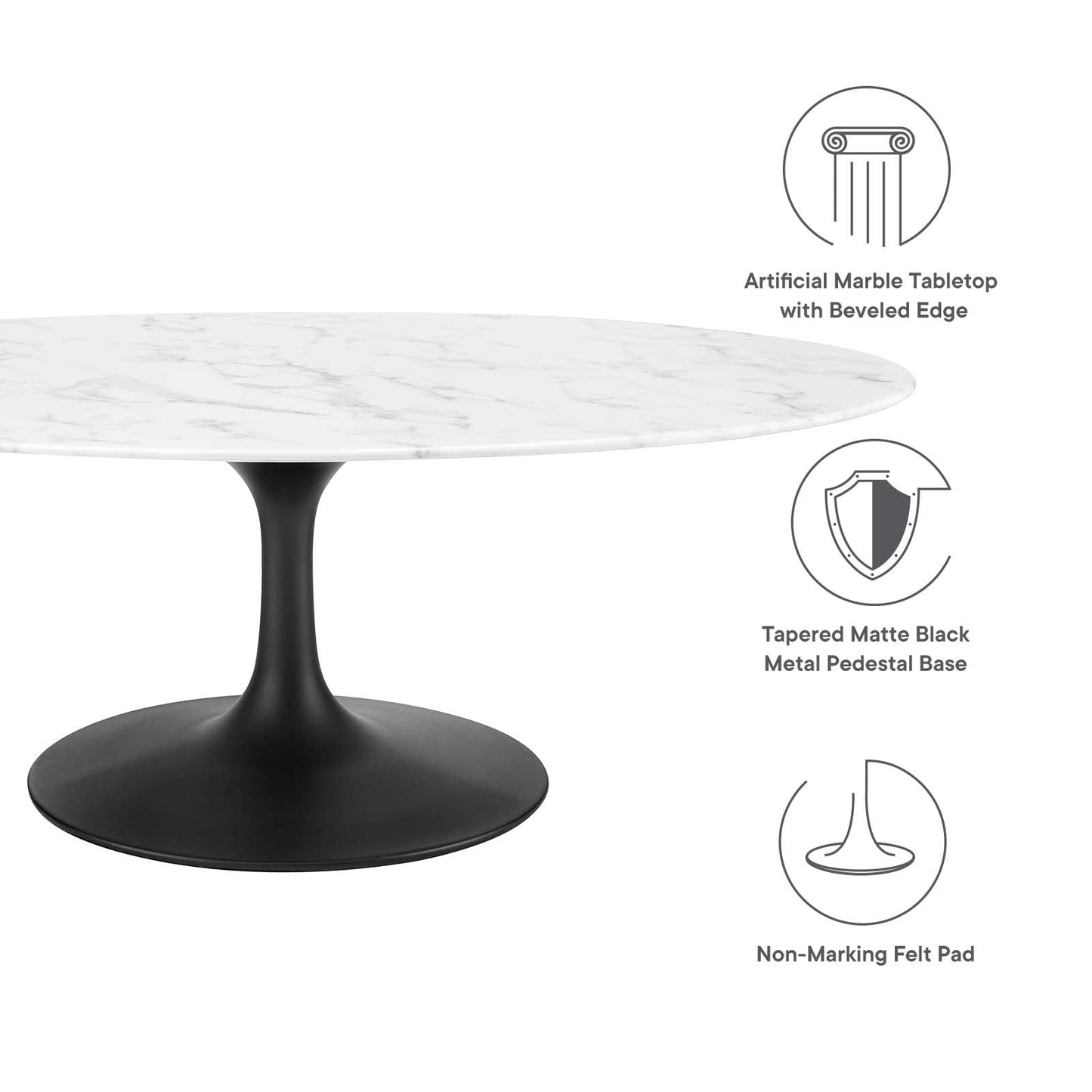 coffee tables | Ergode Lippa 48 Oval-Shaped Artificial Marble Coffee Table | Timeless Design | Scratch-Resistant Finish | Metal Base | Black White | casafoyer.myshopify.com