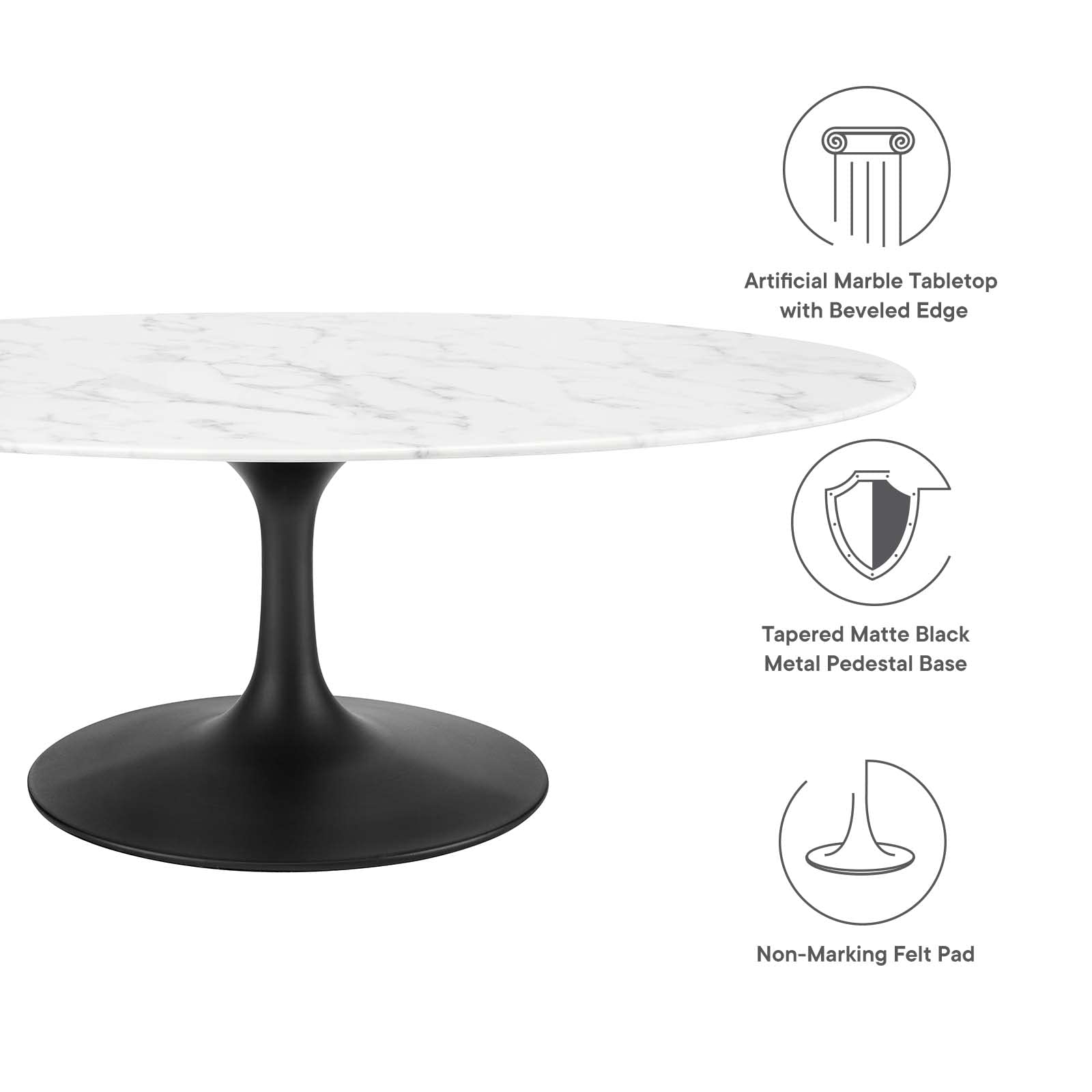 coffee tables | Ergode Lippa 48 Oval-Shaped Artificial Marble Coffee Table | Timeless Design | Scratch-Resistant Finish | Metal Base | Black White | casafoyer.myshopify.com