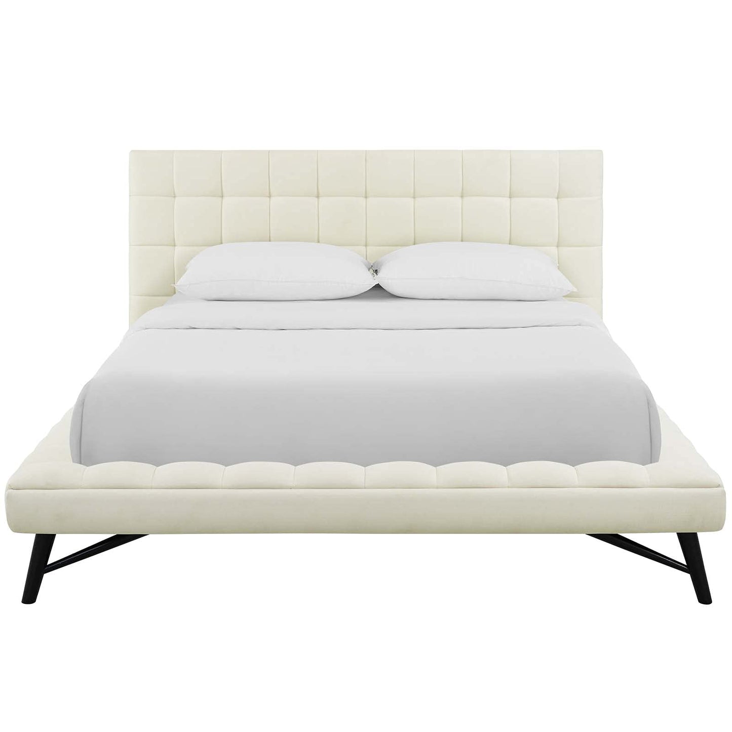 Bed | CasaFoyer Julia Queen Platform Bed | Elegant & Sophisticated | Biscuit Tufted | Sturdy Plywood Frame | Wood Slat Support System | Ivory Fabric | casafoyer.myshopify.com