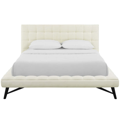 Bed | CasaFoyer Julia Queen Platform Bed | Elegant & Sophisticated | Biscuit Tufted | Sturdy Plywood Frame | Wood Slat Support System | Ivory Fabric | casafoyer.myshopify.com