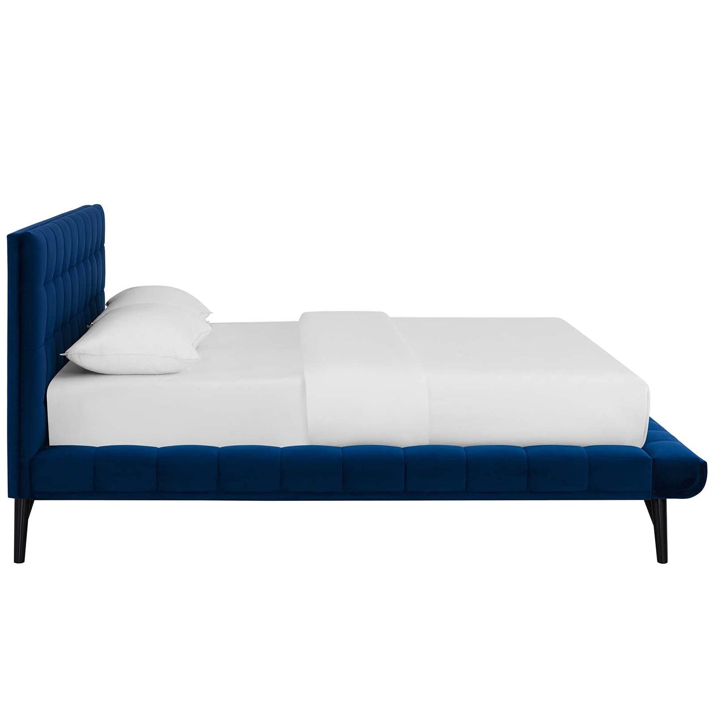Bed | CasaFoyer Julia Queen Platform Bed | Sturdy Plywood Frame | Biscuit Tufted | Performance Velvet Upholstery | Wood Slat Support System | Navy | casafoyer.myshopify.com