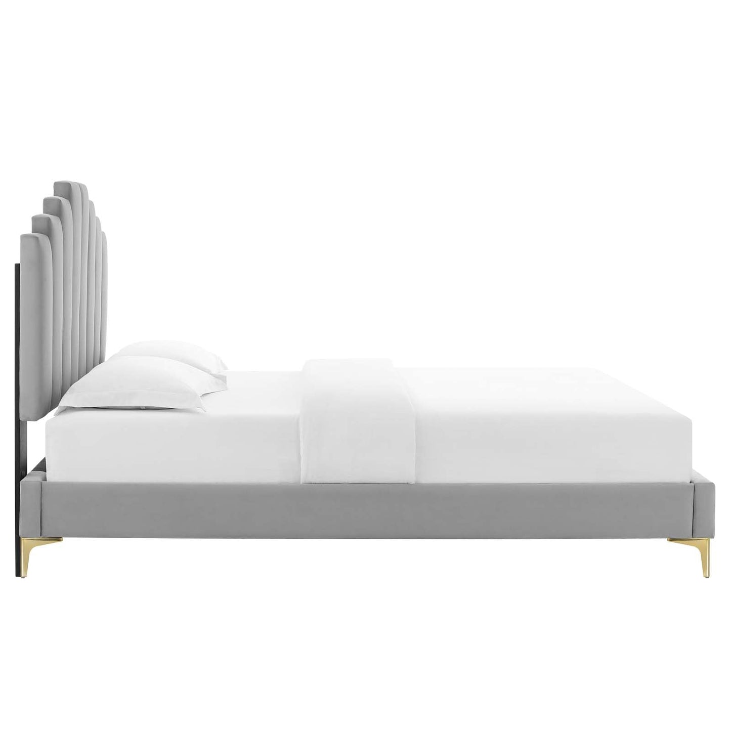 adjustable bed bases | CasaFoyer Elise Performance Velvet King Platform Bed | Glamorous Art Deco Style | Stain-Resistant | Gold Metal Legs | Memory Foam Compatible | Durable Poplar Wood Slat Support System | casafoyer.myshopify.com