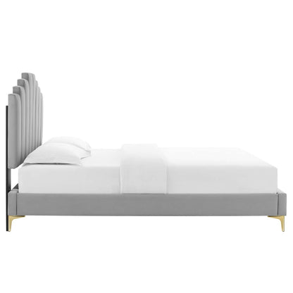 adjustable bed bases | CasaFoyer Elise Performance Velvet King Platform Bed | Glamorous Art Deco Style | Stain-Resistant | Gold Metal Legs | Memory Foam Compatible | Durable Poplar Wood Slat Support System | casafoyer.myshopify.com
