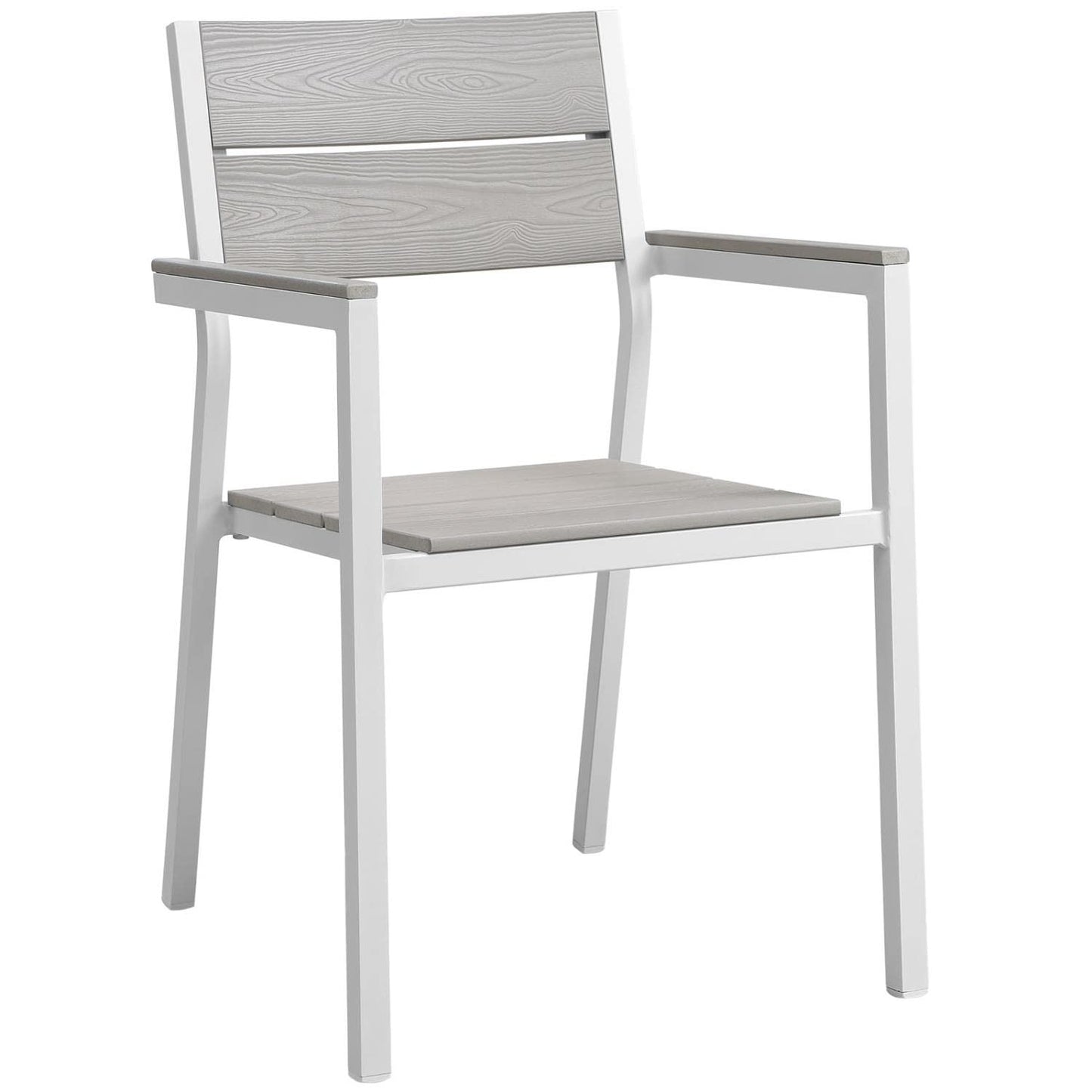 Dining Table | Maine Outdoor Patio Dining Furniture Collection | Synthetic Wood Grain Plank Boards | Aluminum Frame | Contemporary Design | Ideal for Outdoor Dining | Includes 80 Dining Table & 6 Armchairs | casafoyer.myshopify.com
