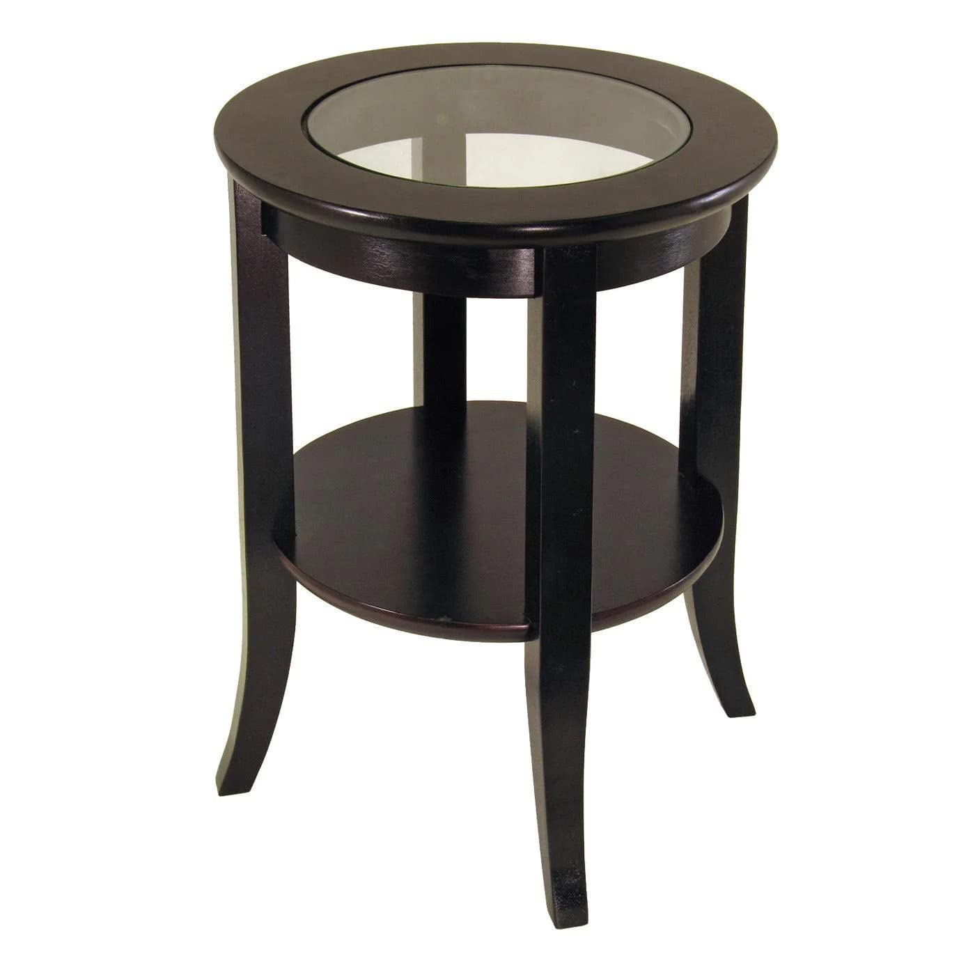 TABLE | Ergode Elegant Genoa Round End Table | Glass Inset | Shelf | 18.4W x 18.4D x 22.5H | Enhance Living Room Decor | casafoyer.myshopify.com