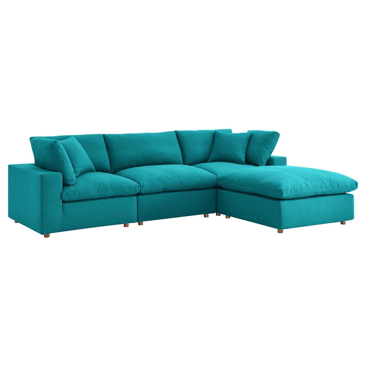 kitchen and dining room sets | CasaFoyer Commix Plush Comfort Sectional Sofa Set | Teal | 4 Piece | Down Filled | Overstuffed | Solid Wood Frame | Polyester & Linen Upholstery | casafoyer.myshopify.com