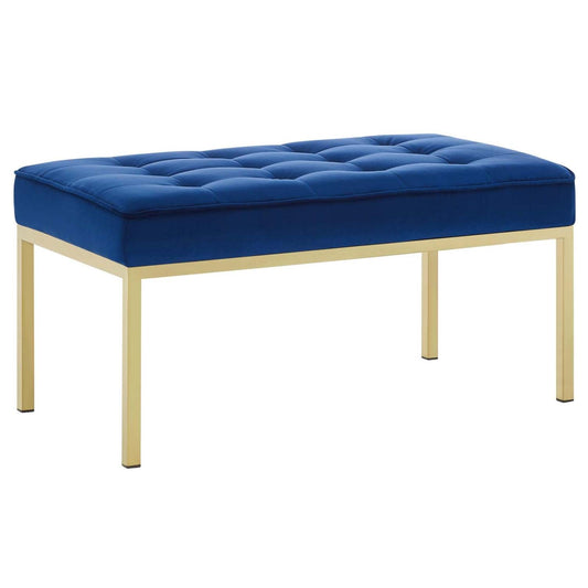 home office desk chairs | CasaFoyer Loft Button Tufted Performance Velvet Accent Bench | Gold Navy | Contemporary Design | Stainless Steel Legs | Supports up to 300 lbs | casafoyer.myshopify.com