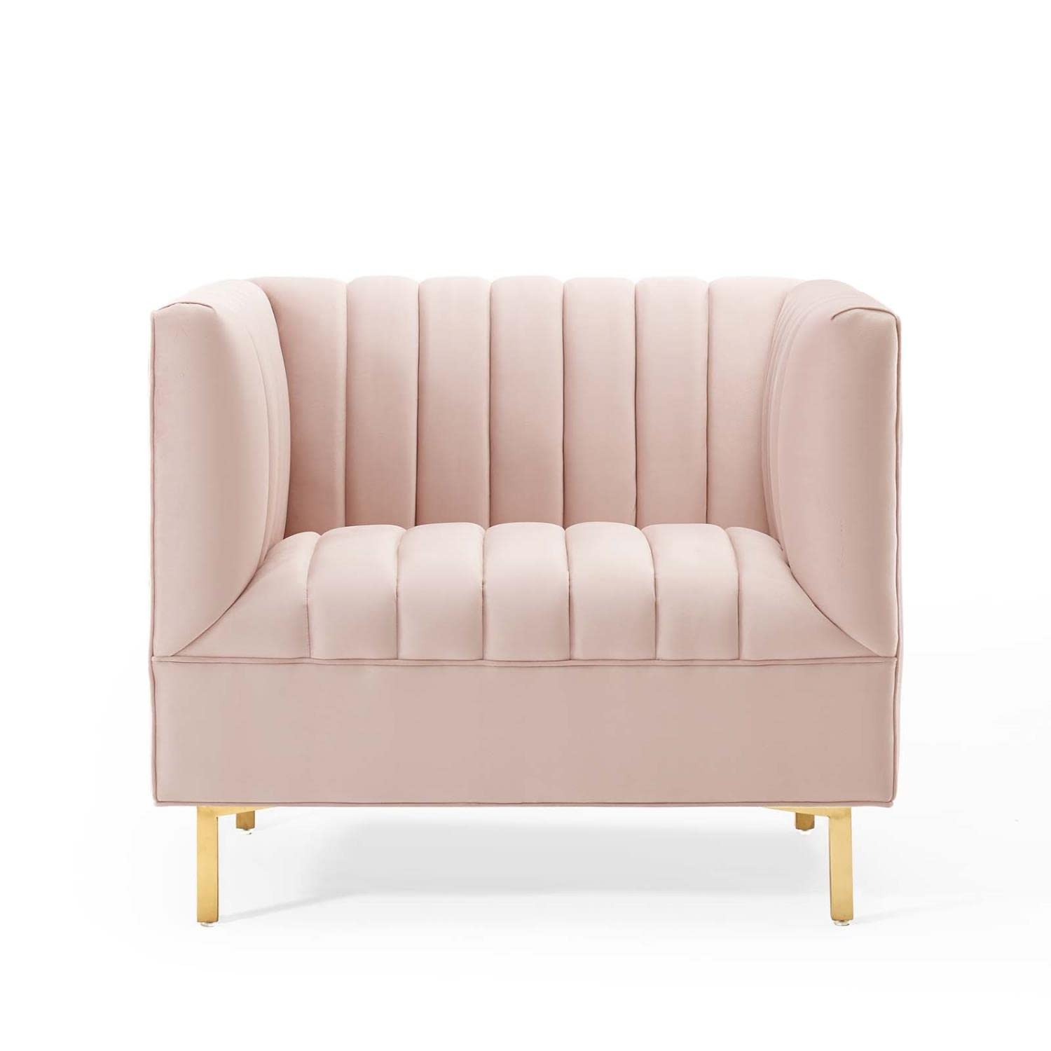 home office desk chairs | CasaFoyer Shift Channel Tufted Performance Velvet Living Room Accent Armchair | Elegant | Stain-Resistant | Gold Legs | Pink | casafoyer.myshopify.com