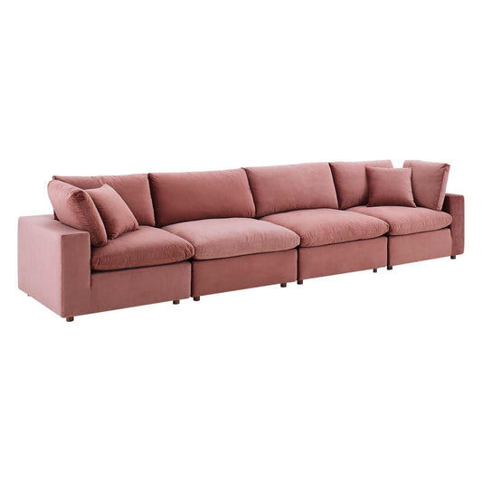 sofas | CasaFoyer Commix Plush Comfort Performance Velvet Sofa Set | Dusty Rose | 4-Seater | Stain-Resistant | Wooden Frame | Foam & Duck Down Cushions | Overstuffed | Tranquil & Luxurious | Plastic Foot Glides | 331 lbs Weight Capacity | casafoyer.myshopify.com