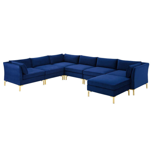 kitchen and dining room sets | CasaFoyer Ardent Performance Velvet 7-Piece Sectional Sofa | Vintage Modern Glam Deco Design | Stain-Resistant Velvet | Ultimate Comfort | Gold Metal Legs | Includes Ottoman, Armless Chairs, and Corner Chairs | Navy | casafoyer.myshopify.com