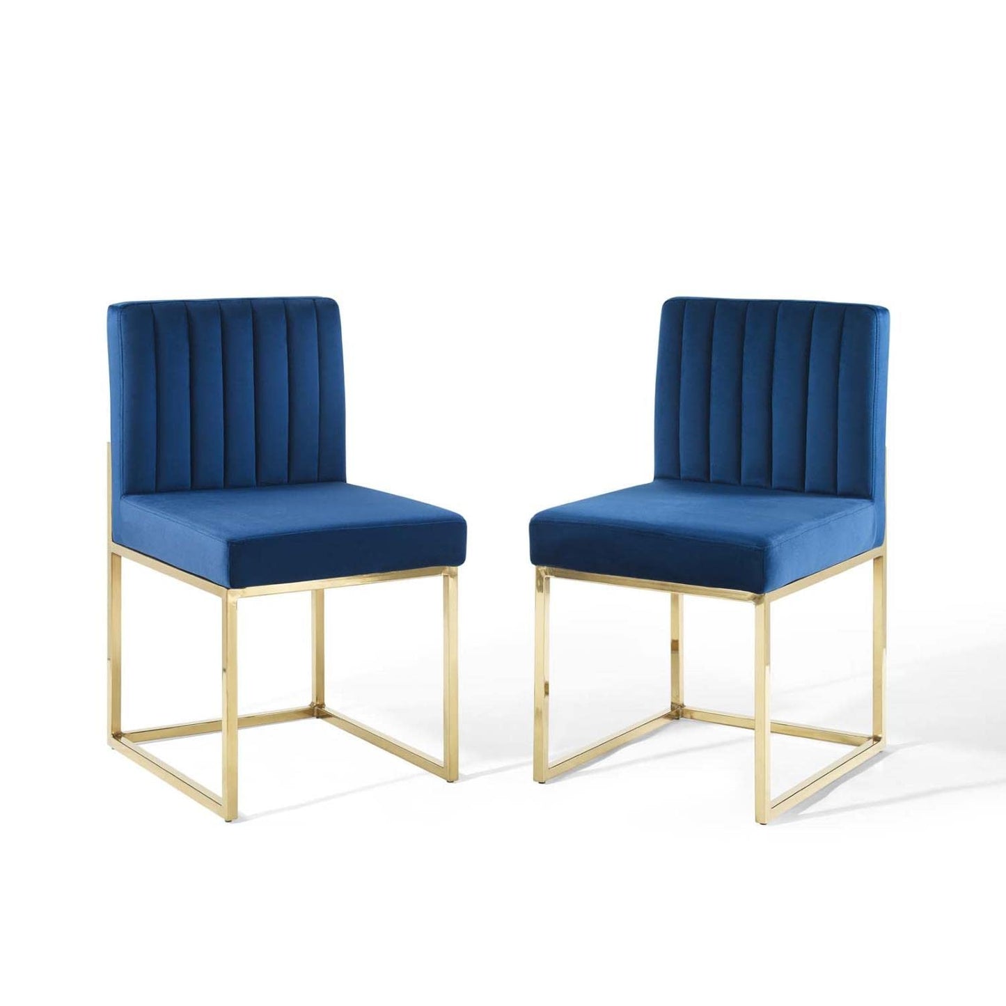 home office desk chairs | CasaFoyer Carriage Channel Tufted Performance Velvet Dining Chair | Gold Sled Base | Set of 2 | Stain-Resistant | Art Deco Inspired | 331 lbs Weight Capacity | casafoyer.myshopify.com