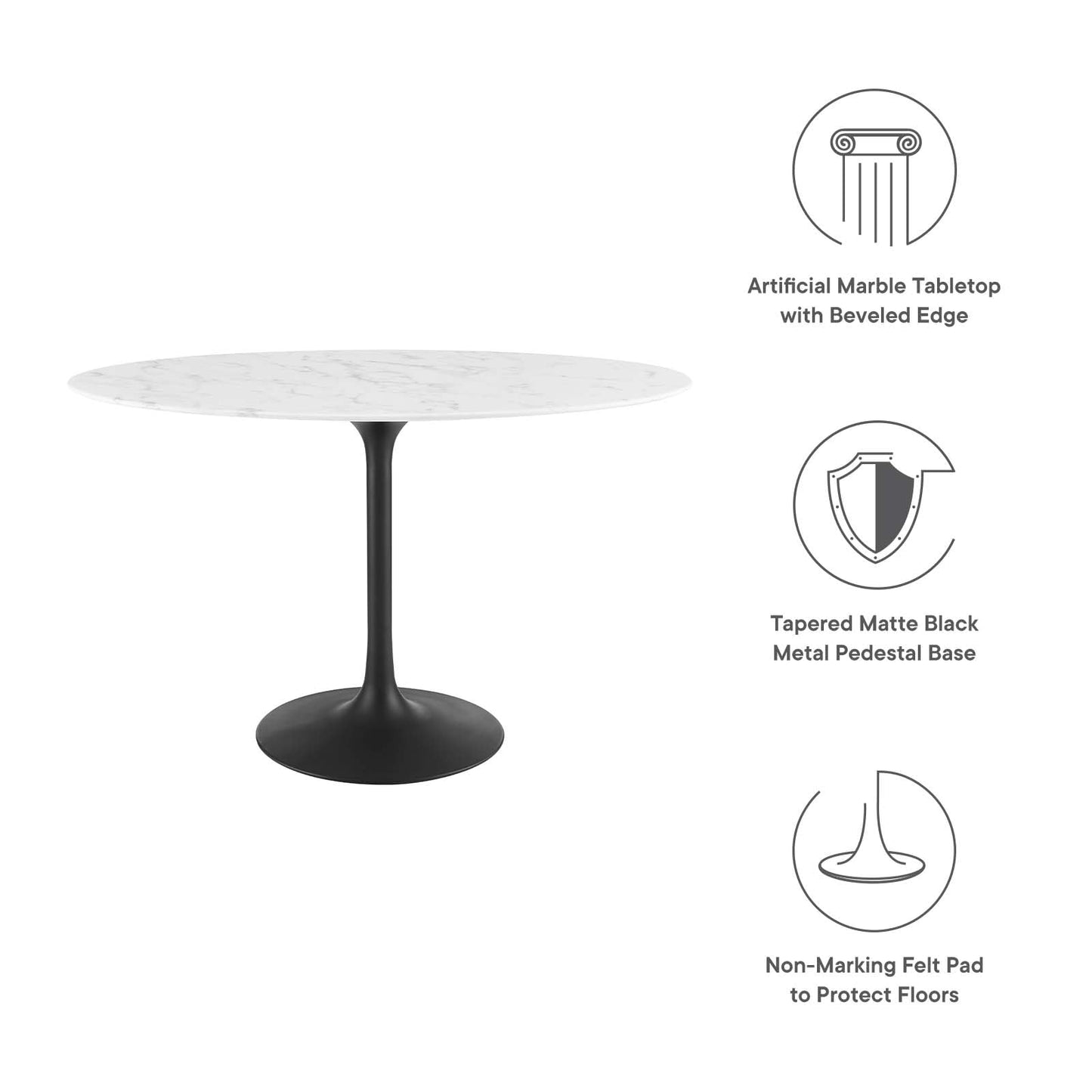 patio dining tables | CasaFoyer Lippa 48 Oval Artificial Marble Dining Table | Timeless Modern Design | Scratch Resistant Finish | Black White | casafoyer.myshopify.com