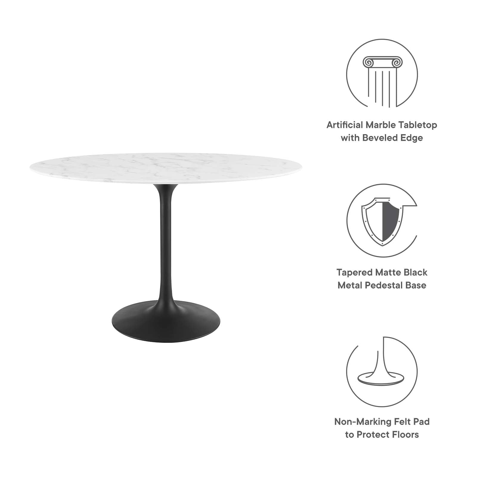 patio dining tables | CasaFoyer Lippa 48 Oval Artificial Marble Dining Table | Timeless Modern Design | Scratch Resistant Finish | Black White | casafoyer.myshopify.com