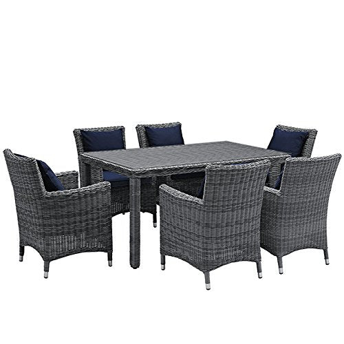 kitchen and dining room sets | CasaFoyer Summon Outdoor Patio Dining Table Set | 7 Piece | Two-Tone Rattan | Sunbrella Cushions | UV Protection | casafoyer.myshopify.com