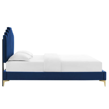 adjustable bed bases | CasaFoyer Elise Performance Velvet Full Platform Bed | Art Deco Style | Gold Metal Legs | Stain-Resistant | Memory Foam Compatible | Easy Assembly | Navy | casafoyer.myshopify.com
